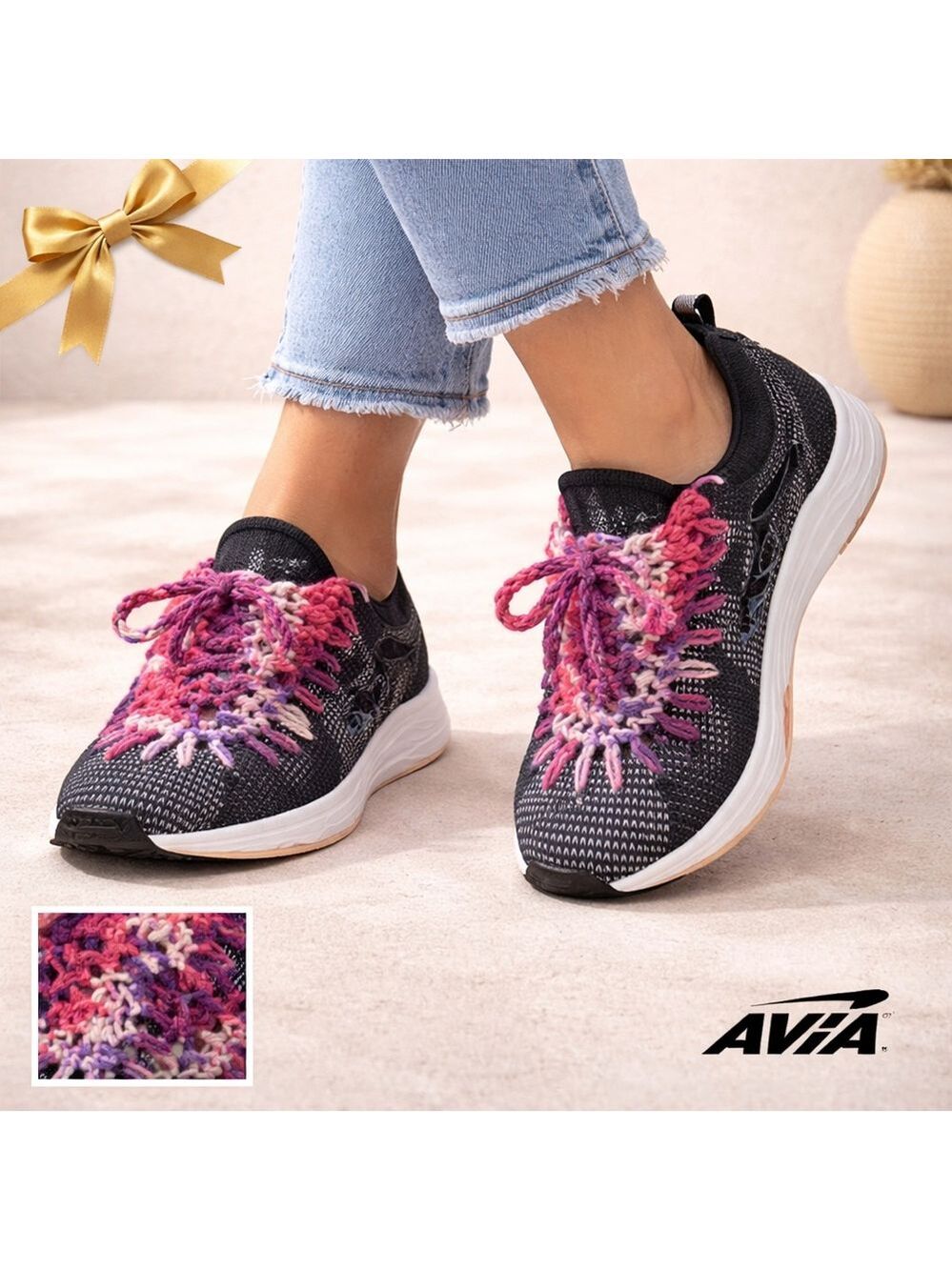 Avia Sneakers Size 7.5 Pink Purple Yarn Decorations